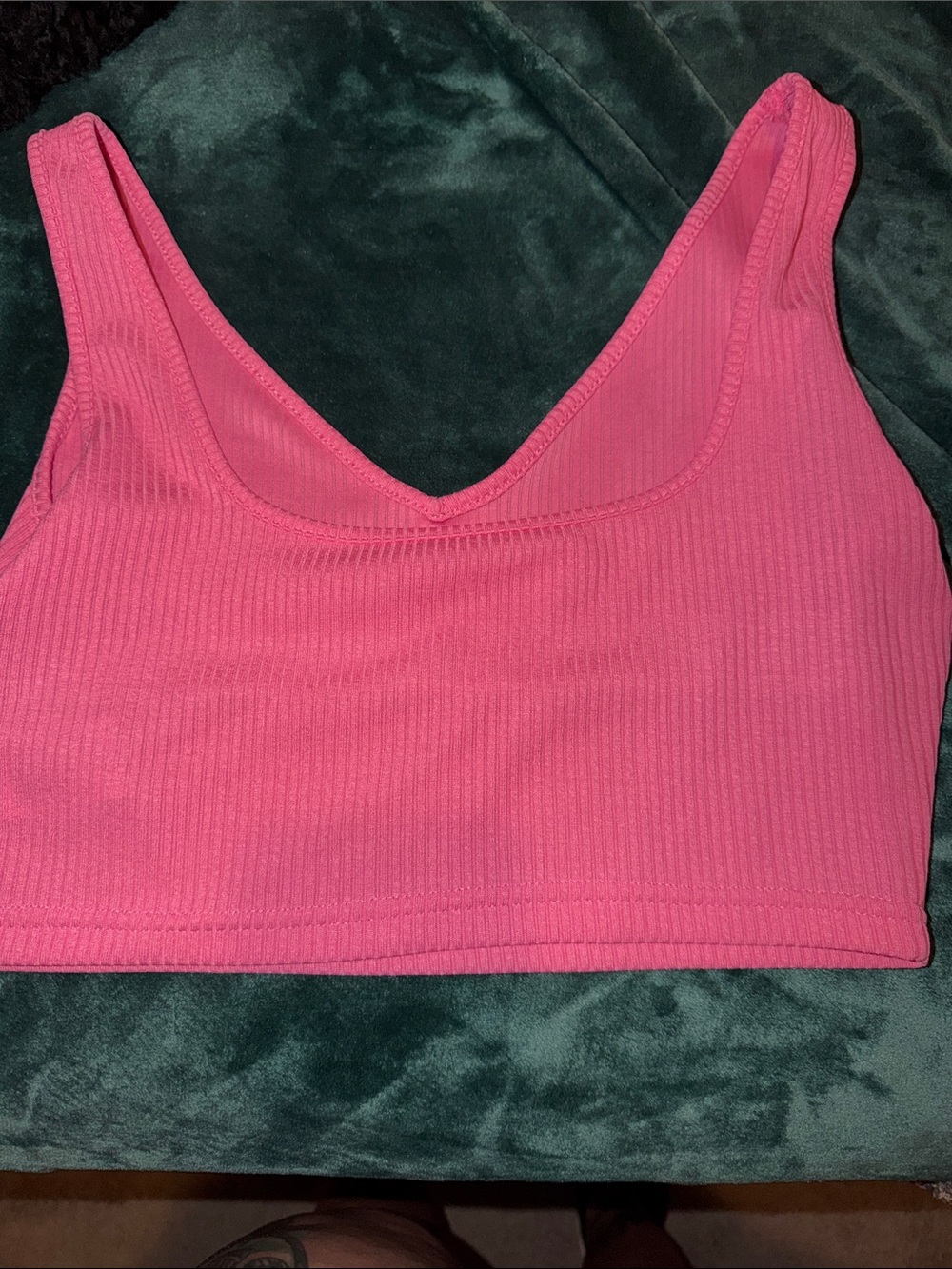 SHEIN Hot Pink Rhinestone Ribbed V-Neck Crop Tank - Picture 3 of 3